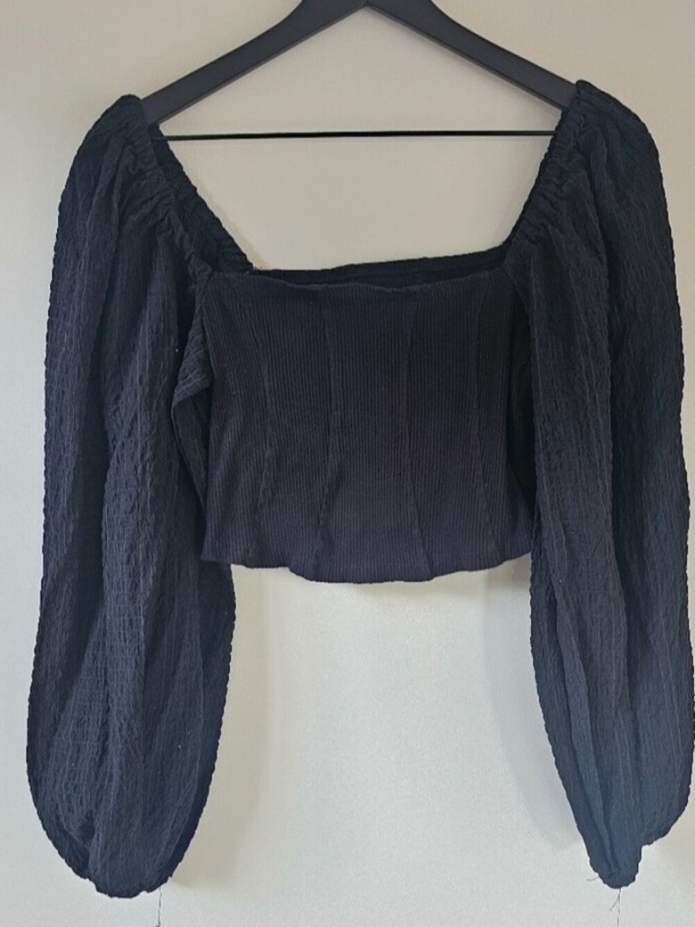 Puff-Sleeve Square-Neck Crop Top - Picture 1 of 1